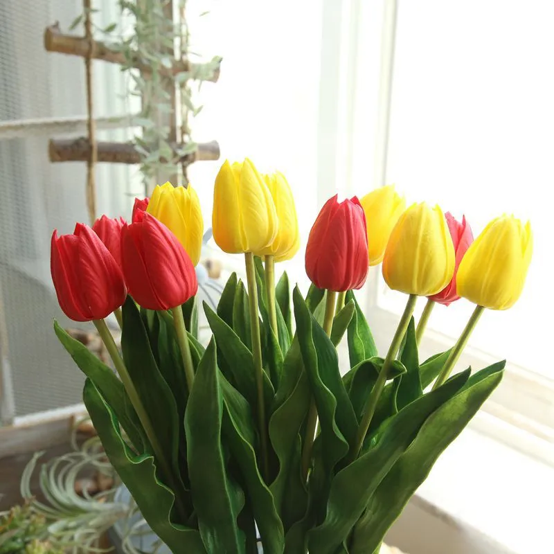 10PCs Pu Tulip Artificial Fake Flower Plants Home Decoration Wedding Bouquet