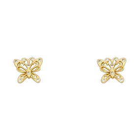 14K Gold CZ Beautiful Butterfly Stud Earrings