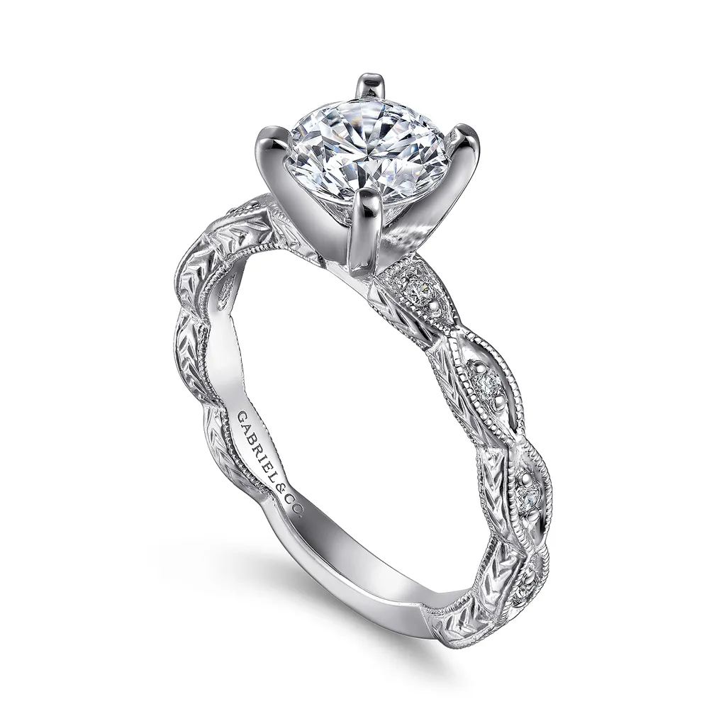 14K White Gold 'Sadie' Vintage Inspired Round Diamond Engagement Ring