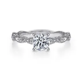 14K White Gold 'Sadie' Vintage Inspired Round Diamond Engagement Ring