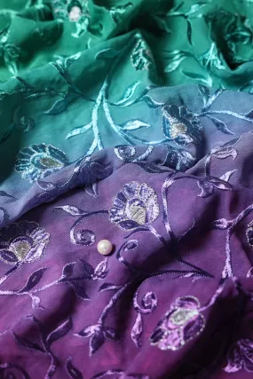 1.50 Meter Cut Piece Of Multi Thread With Zari Floral Embroidery On Multi Color Viscose Georgette Fabric