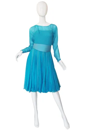 1960s Blue Silk Chiffon James Galanos Dress