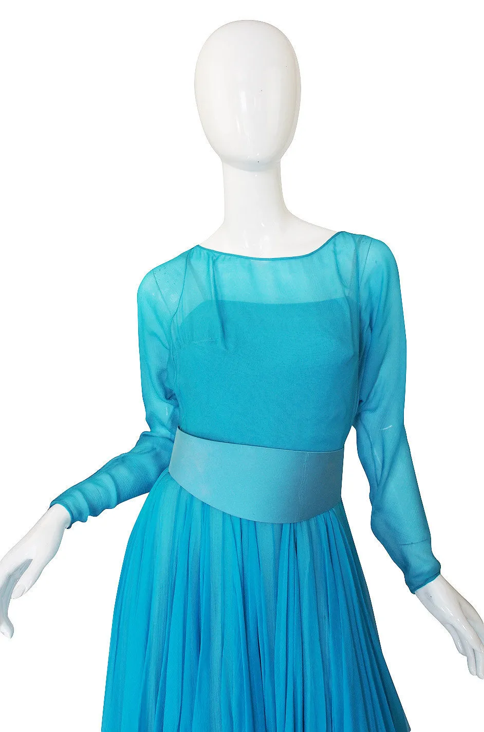 1960s Blue Silk Chiffon James Galanos Dress