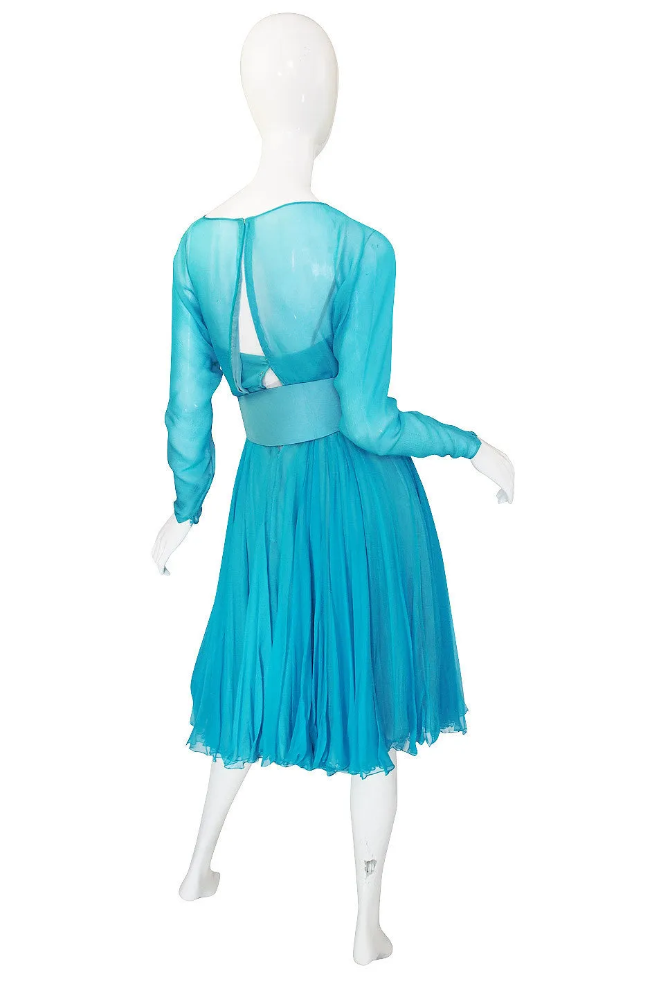 1960s Blue Silk Chiffon James Galanos Dress