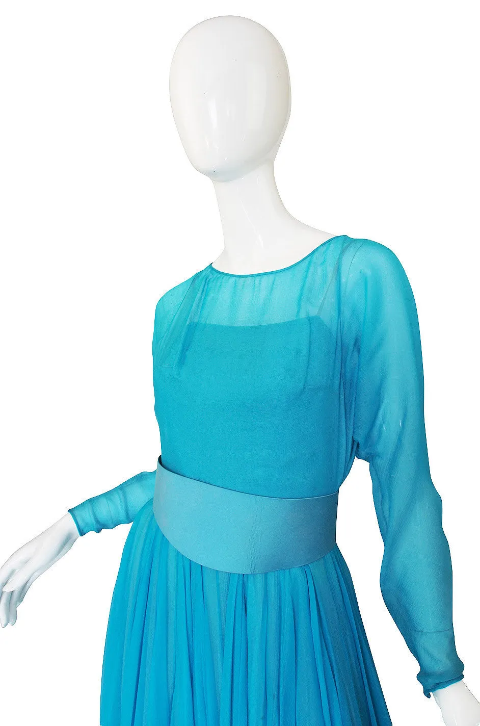 1960s Blue Silk Chiffon James Galanos Dress