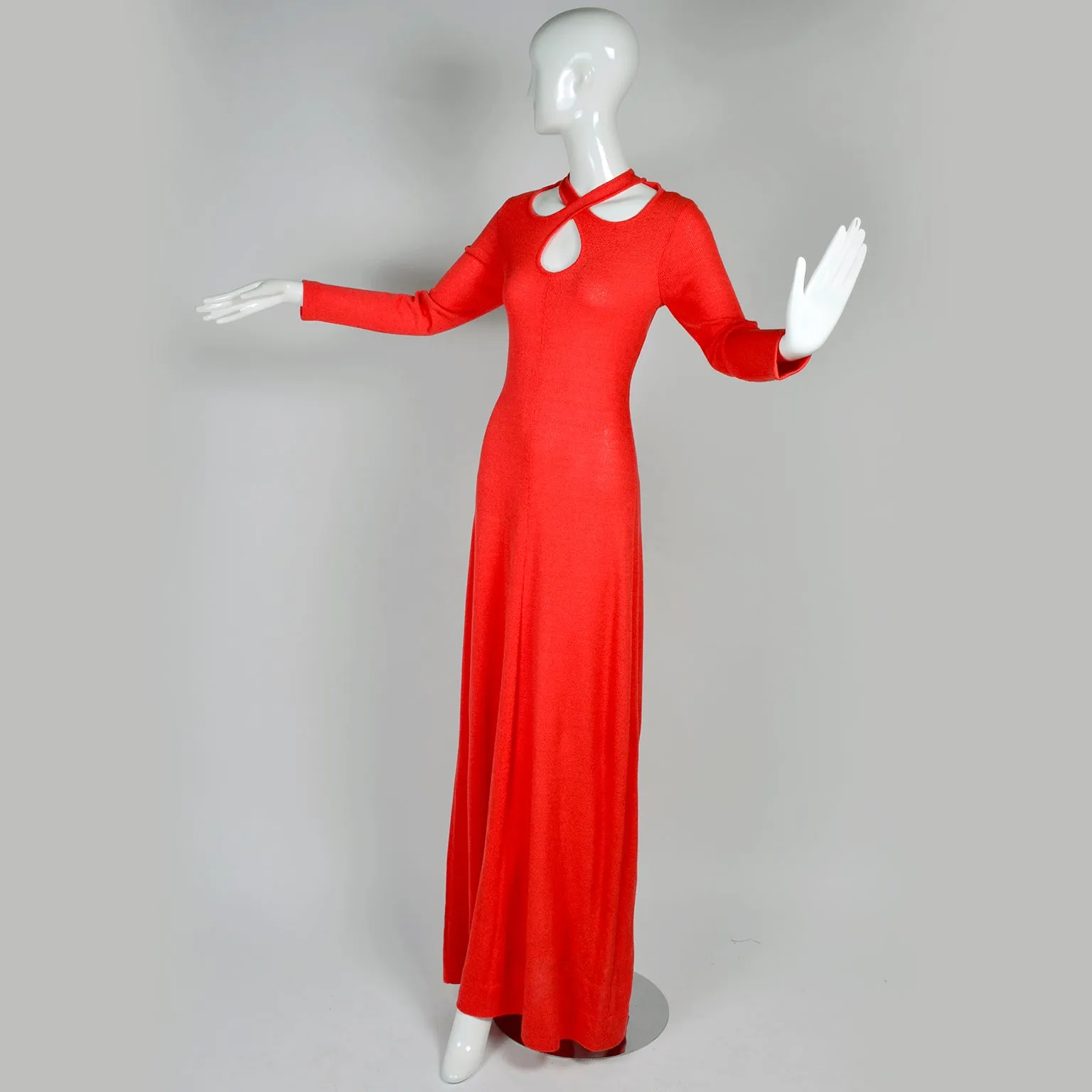 1970s Arbe Vintage Dress Maxi in Red Orange Knit