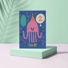 2 Octopus Age Greetings Card by Rumble Cards