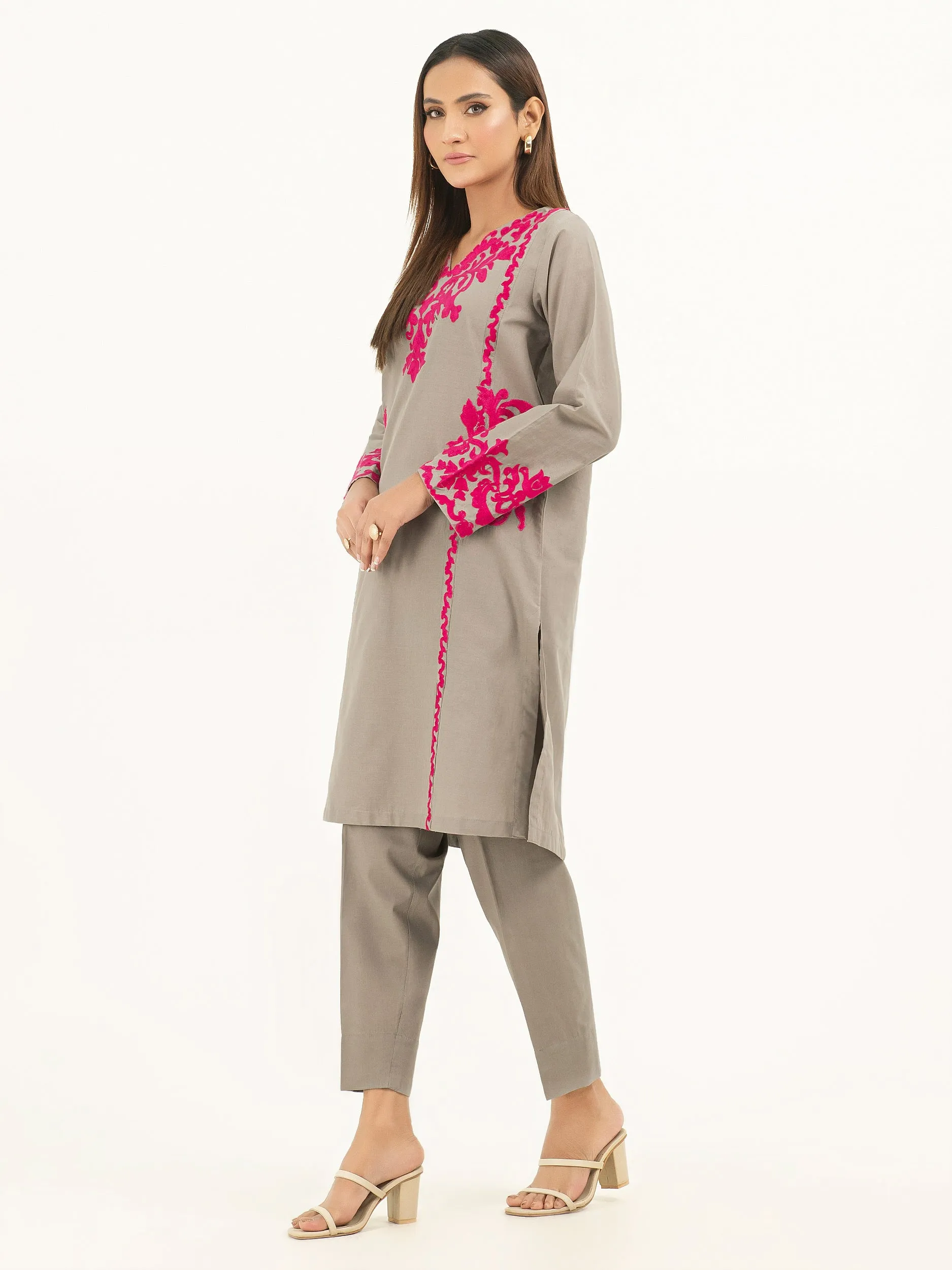 2 Piece Cambric Suit-Embroidered (Pret)