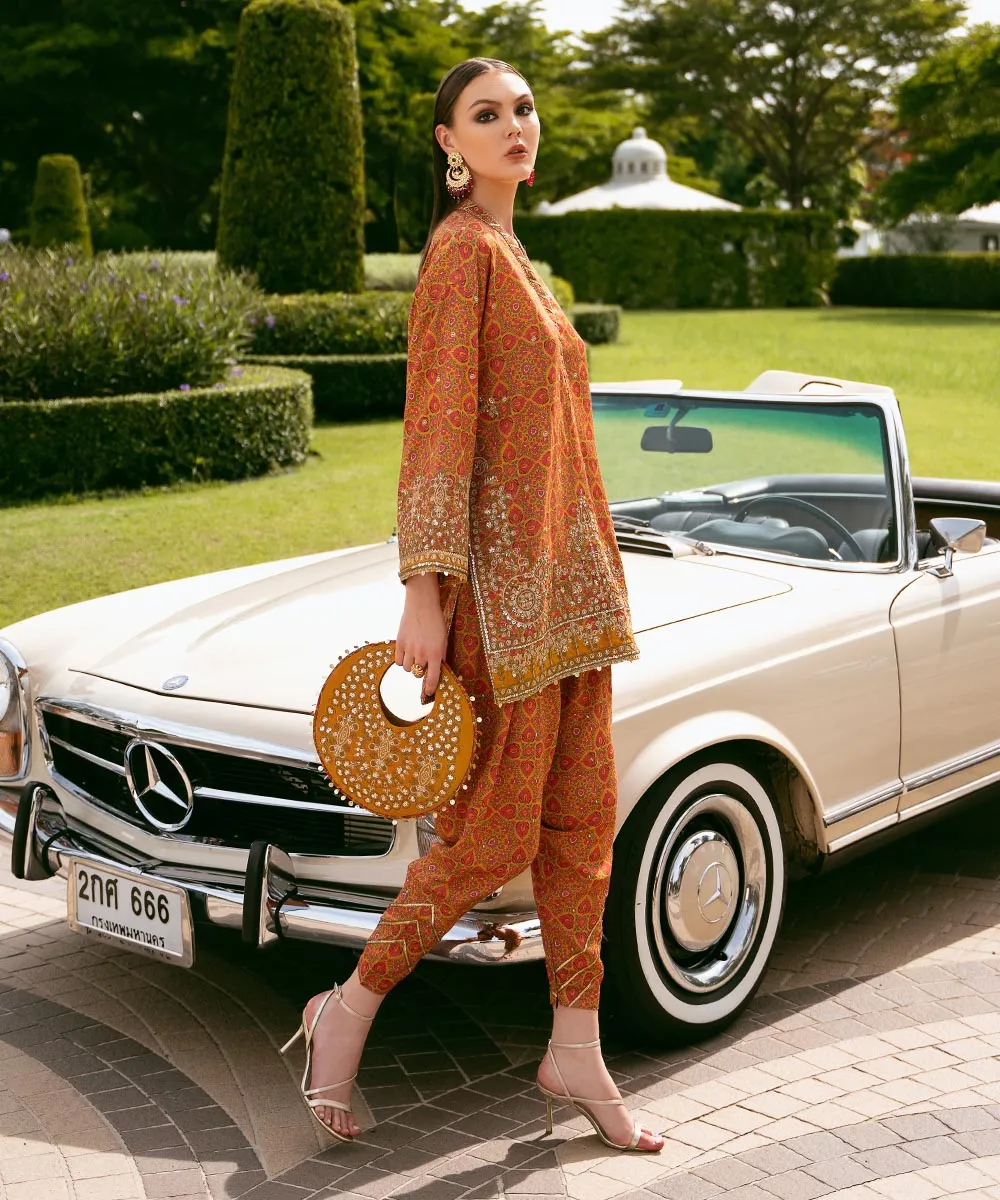 2 Piece - Embroidered Silk Suit