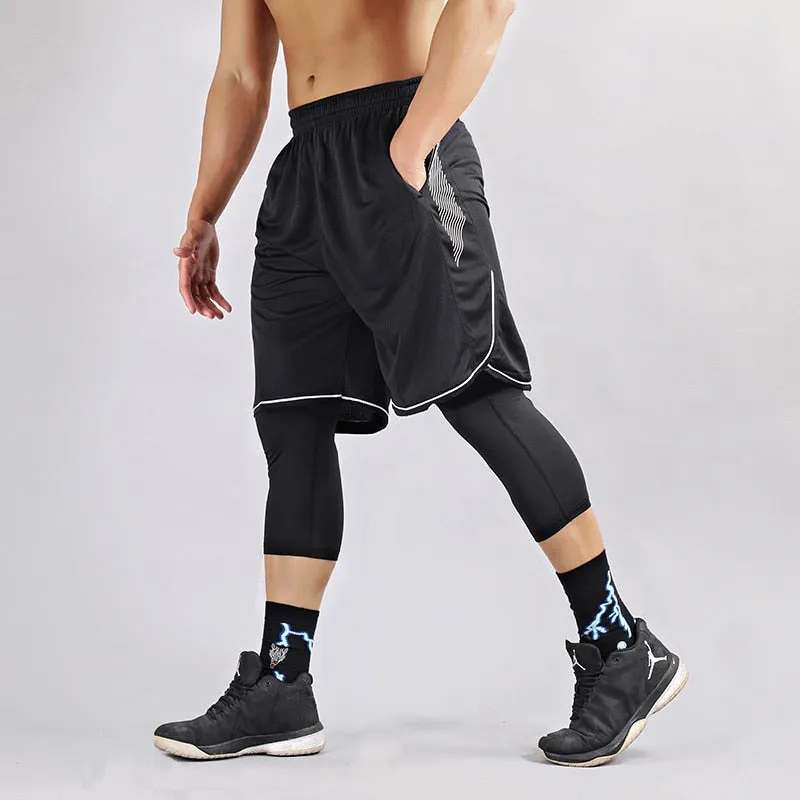 2pcs Set Men Running Compression Sport Pant Suit Basketball Jersey Sweatpants for Youngster Male Workout Elastic Leggings Shorts