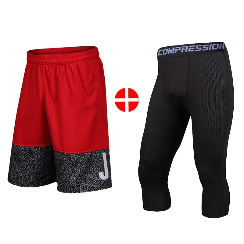 2pcs Set Men Running Compression Sweatpants Gym Jogging Leggings Basketball Football Shorts Fitness Clothes Tight Sport Pants v1