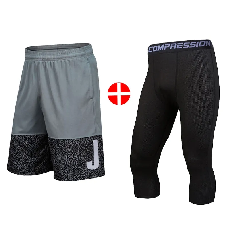 2pcs Set Men Running Compression Sweatpants Gym Jogging Leggings Basketball Football Shorts Fitness Clothes Tight Sport Pants v2