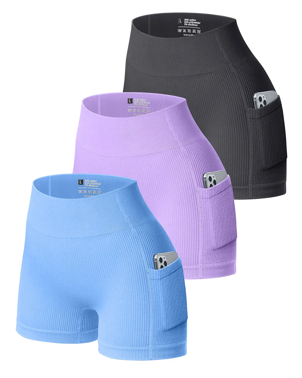 3 Pieces Women High Waist Yoga Shorts