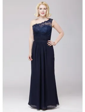 A-Line Bridesmaid Dress One Shoulder Sleeveless Elegant Floor Length Chiffon / Lace with Lace / Sash / Ribbon