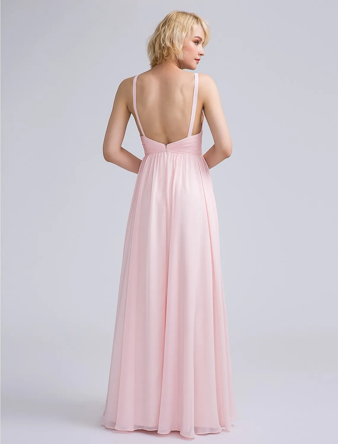 A-Line Bridesmaid Dress Spaghetti Strap Sleeveless Elegant Floor Length Chiffon with Sash / Ribbon / Bow(s) / Criss Cross