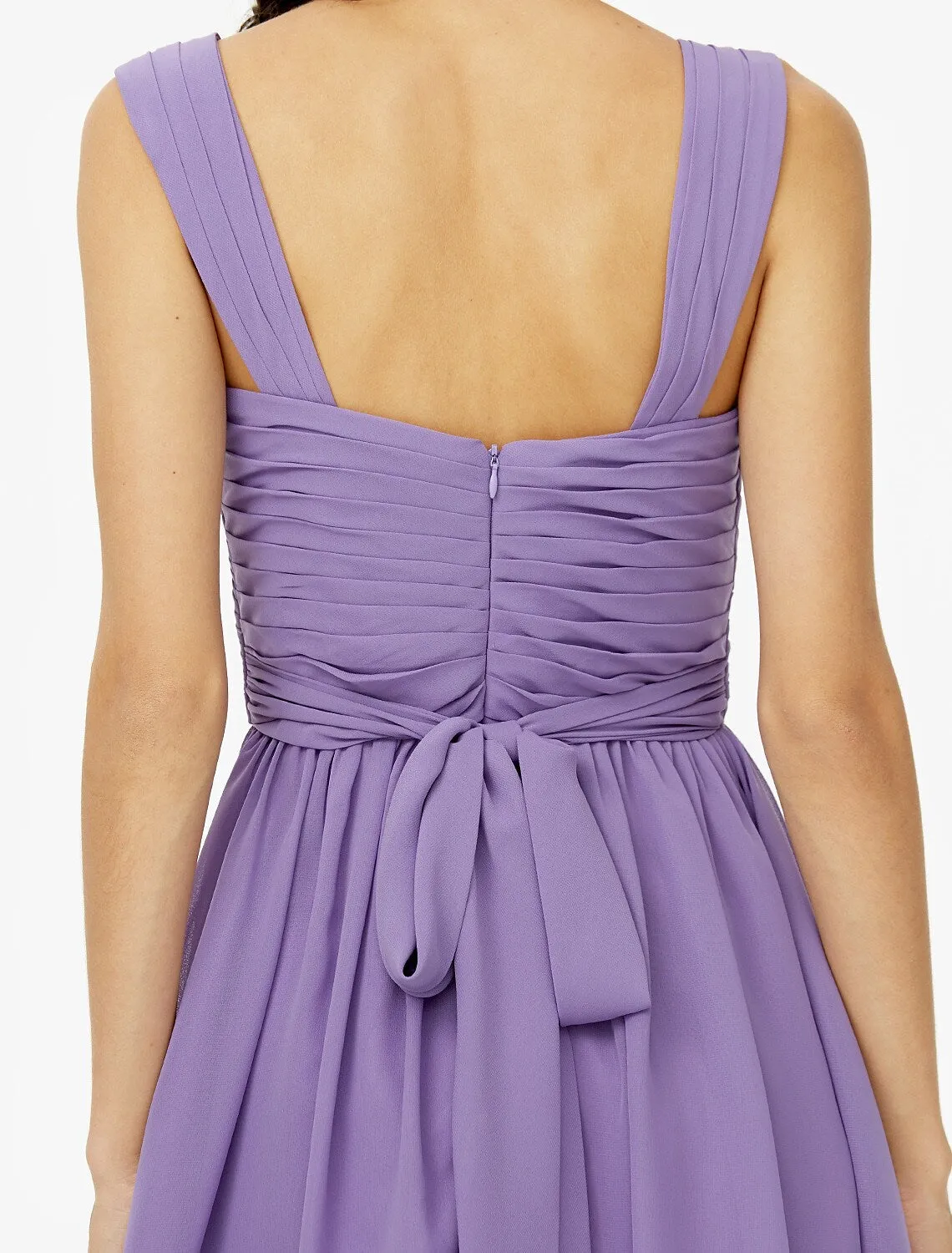 A-Line Bridesmaid Dress Straps Sleeveless Open Back Knee Length Chiffon Sash Ribbon Bow(s)