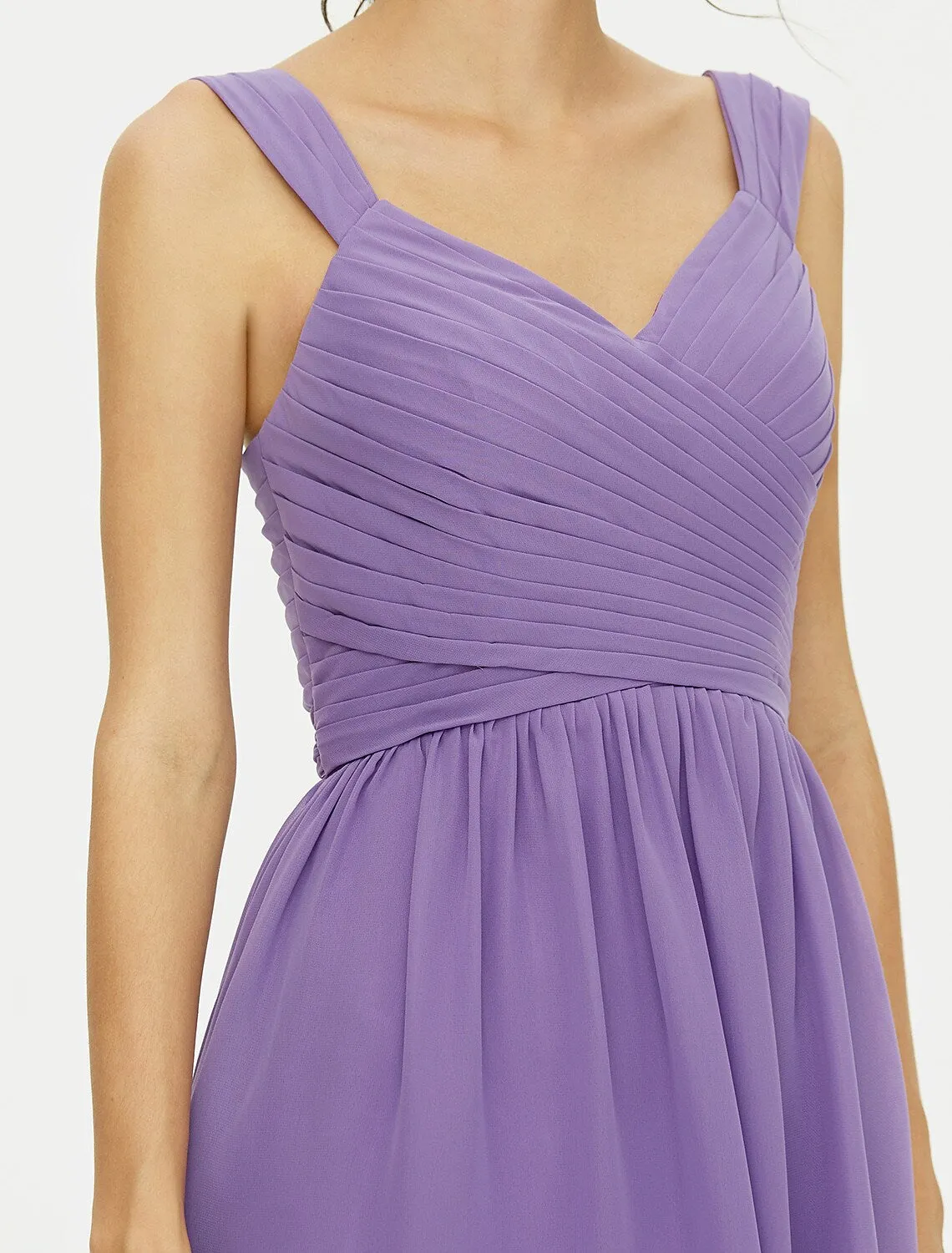 A-Line Bridesmaid Dress Straps Sleeveless Open Back Knee Length Chiffon Sash Ribbon Bow(s)