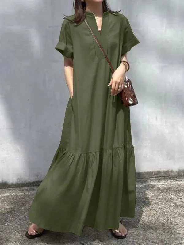 A-Line Loose Solid Color Modern Split-Joint Round-Neck Maxi Dresses