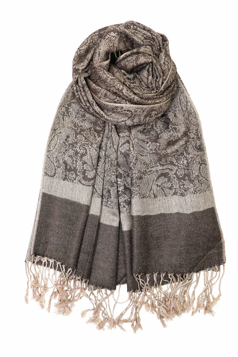 Achillea Tan Brown Jacquard Pashmina Scarf