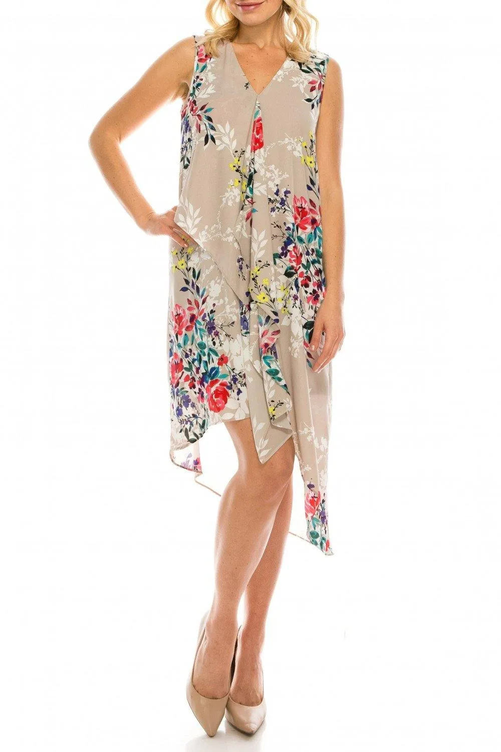 Adrianna Papell AP1D102209 Multi Floral Printed Layered Dress