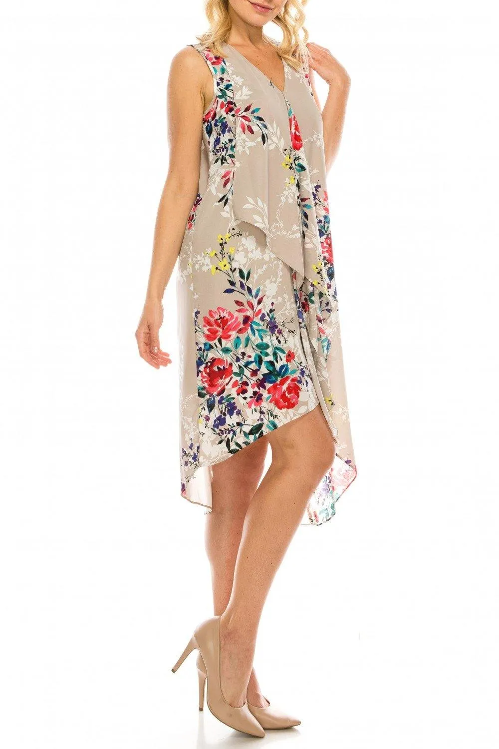 Adrianna Papell AP1D102209 Multi Floral Printed Layered Dress