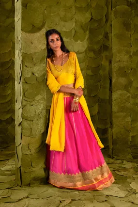 Akka (ಅಕ್ಕ) Lehenga in Dandelion Yellow and Shocking Pink