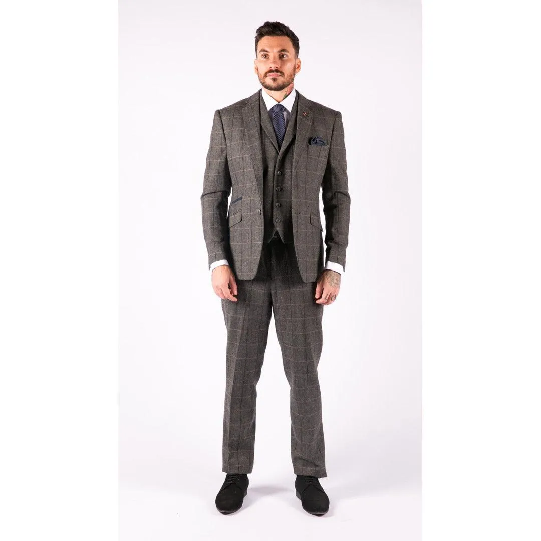 Albert -Men's Boys 3 Piece Suit Grey Tweed Check Blinders Kids Classic 1920s