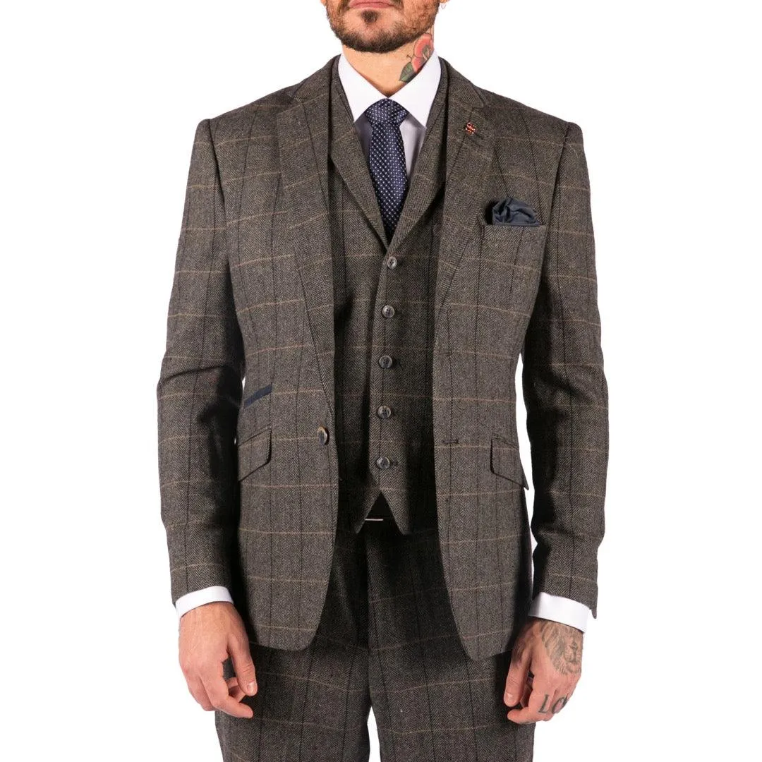 Albert -Men's Boys 3 Piece Suit Grey Tweed Check Blinders Kids Classic 1920s