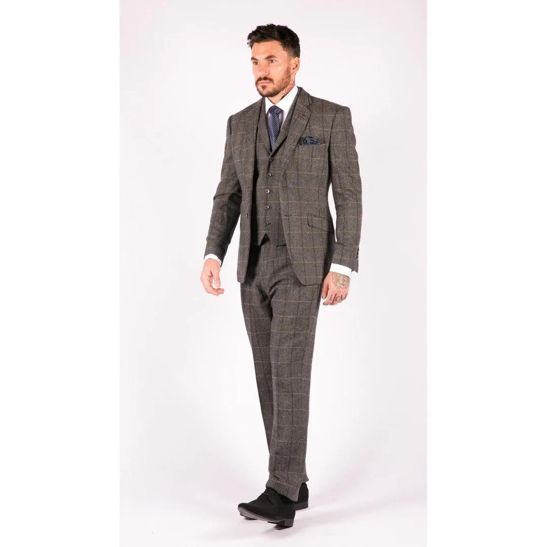 Albert -Men's Boys 3 Piece Suit Grey Tweed Check Blinders Kids Classic 1920s