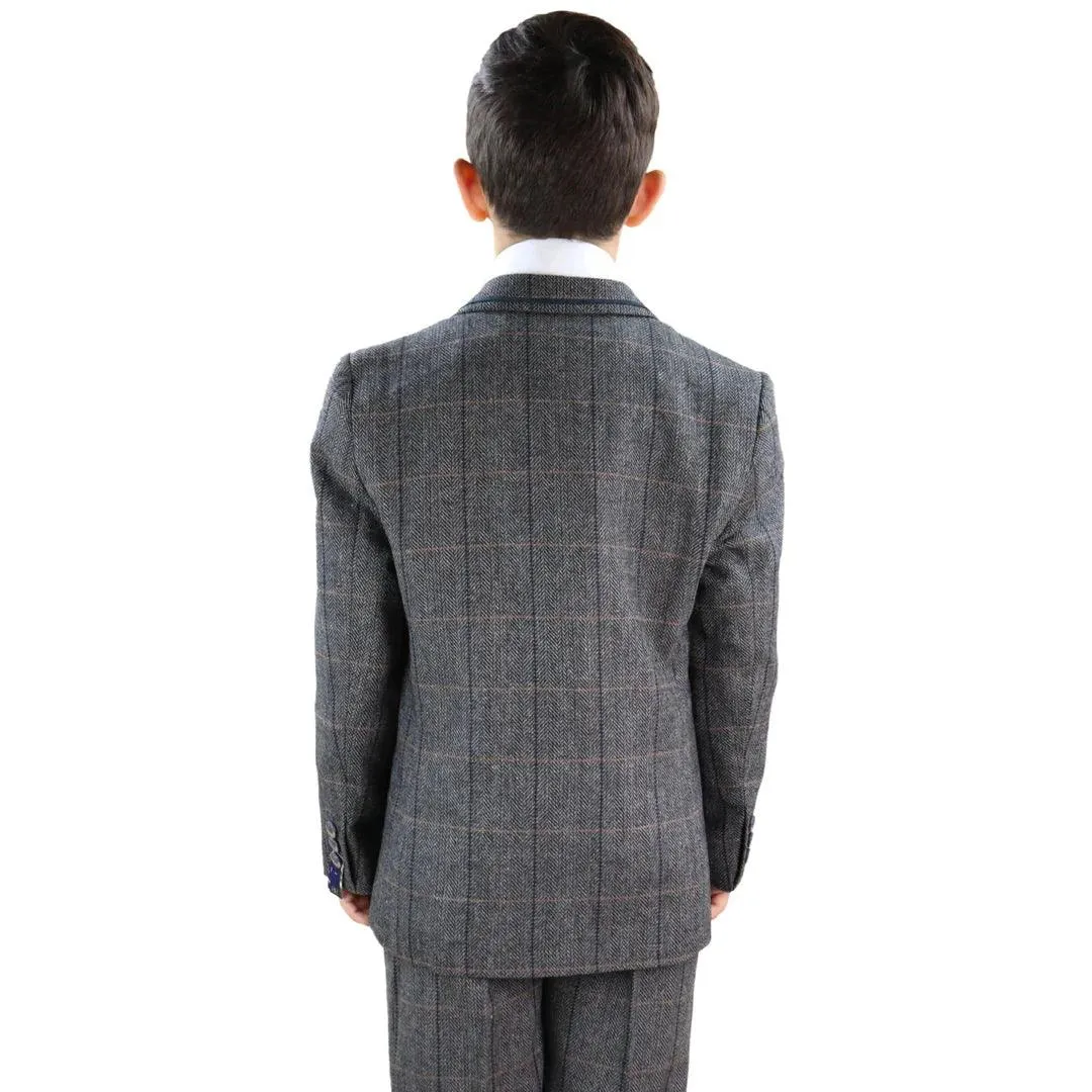 Albert -Men's Boys 3 Piece Suit Grey Tweed Check Blinders Kids Classic 1920s