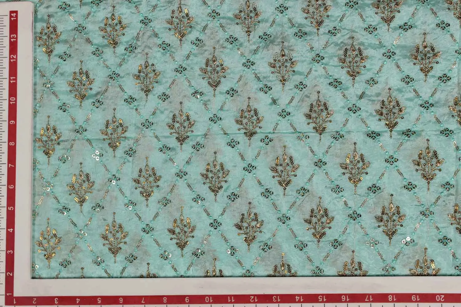 Aqua Blue Chinon Chiffon Embroidery Fabric