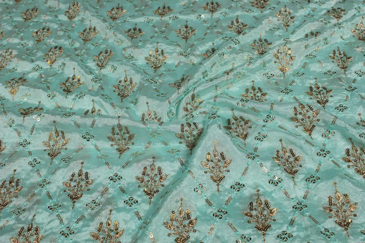 Aqua Blue Chinon Chiffon Embroidery Fabric