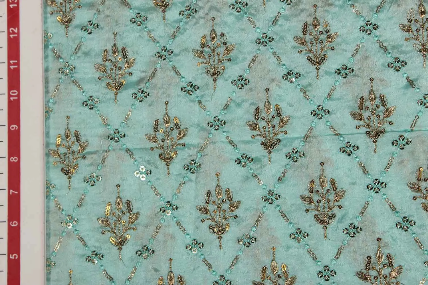 Aqua Blue Chinon Chiffon Embroidery Fabric