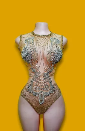 Ashanti sheer glitter rhinestone bodysuit