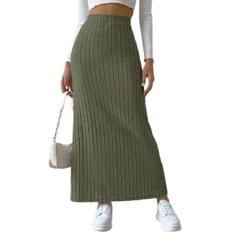 Autumn Winter Slim Knitting High Waist Long Skirt