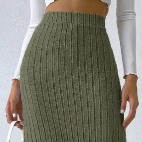 Autumn Winter Slim Knitting High Waist Long Skirt