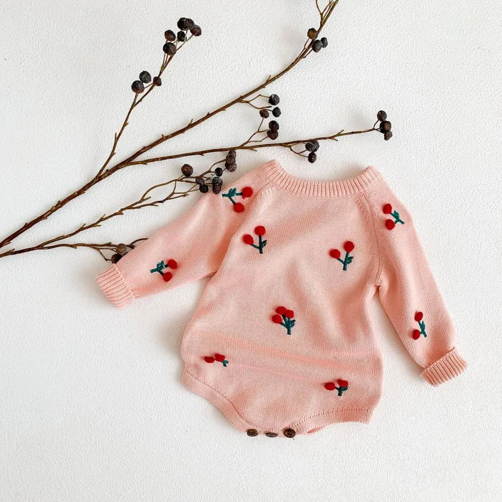 Baby Cherry Long Sleeve Knit Jumpsuit Wholesale Baby Clothes