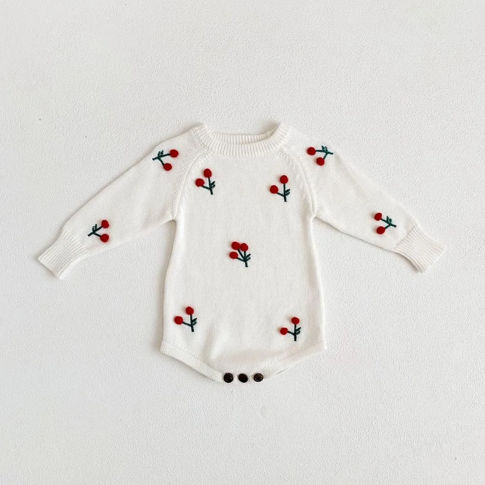 Baby Cherry Long Sleeve Knit Jumpsuit Wholesale Baby Clothes