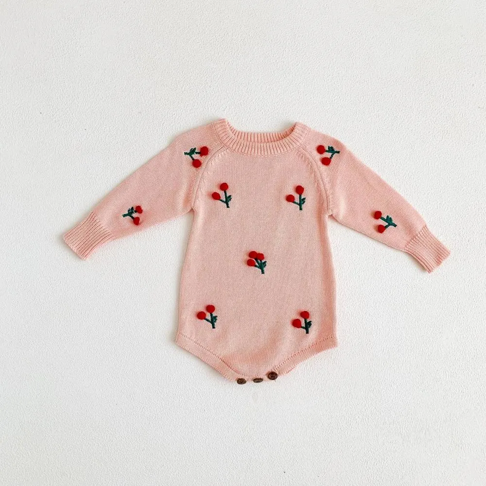 Baby Cherry Long Sleeve Knit Jumpsuit Wholesale Baby Clothes