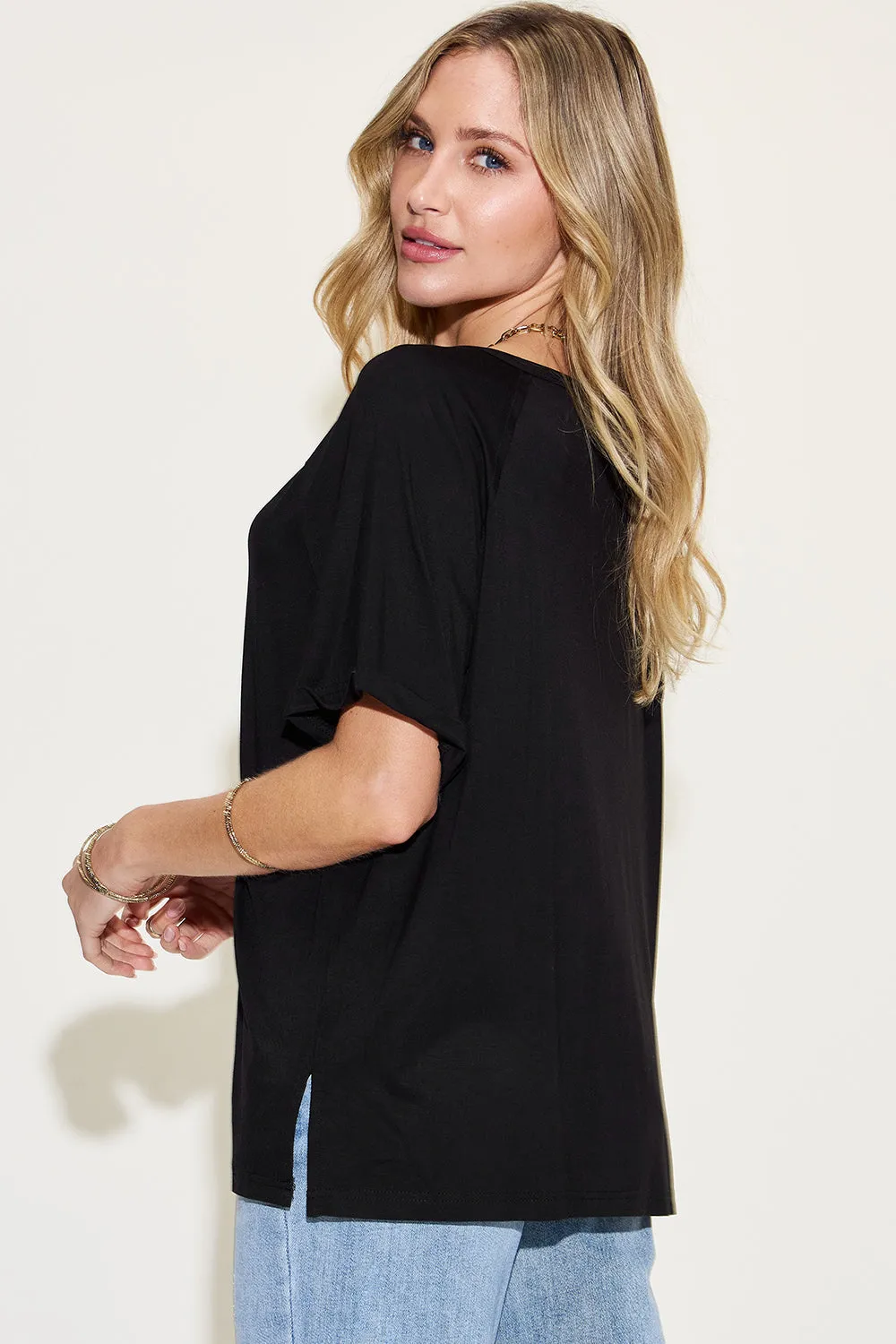 Basic Babe Full Size Bamboo V-Neck Short Sleeve Tee