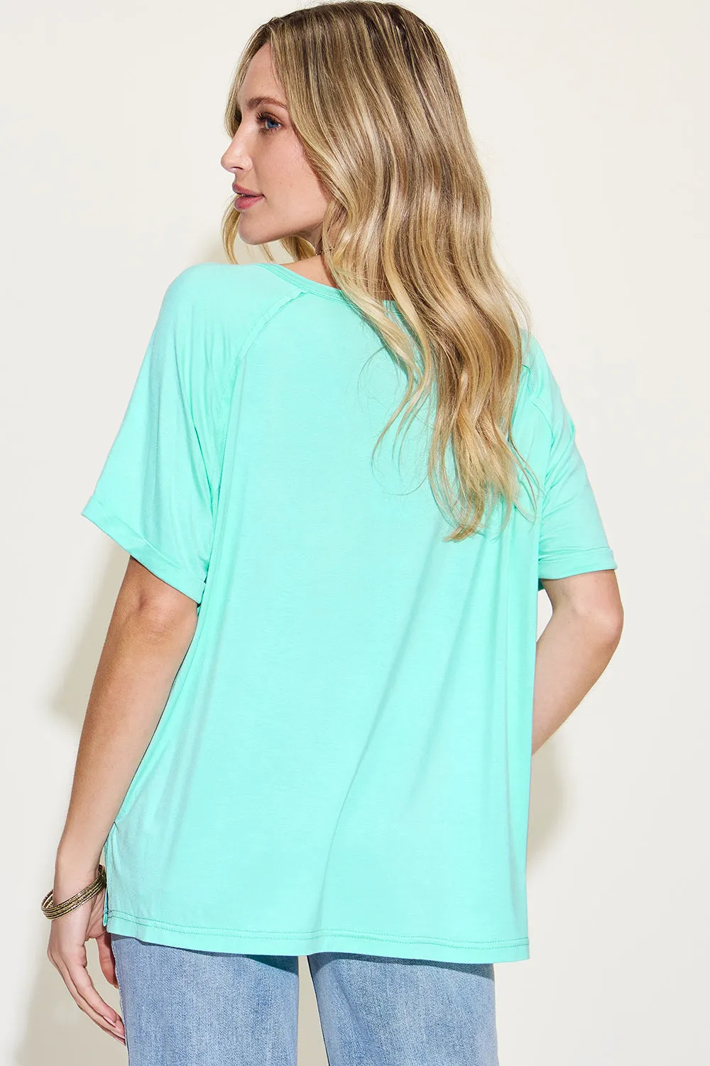 Basic Babe Full Size Bamboo V-Neck Short Sleeve Tee