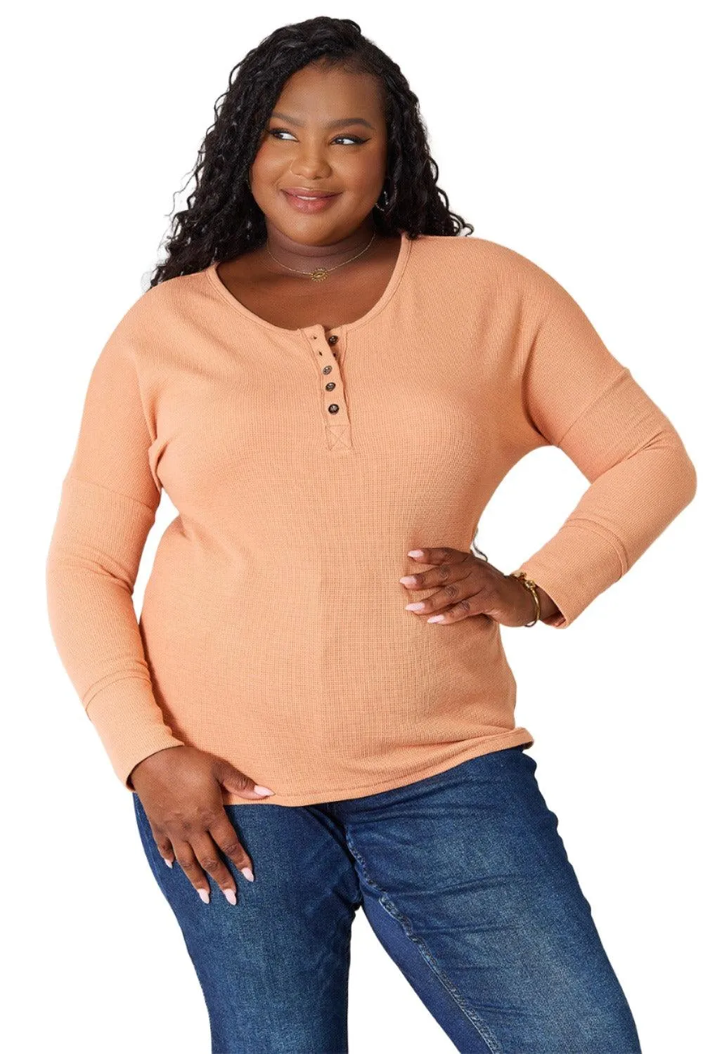 Basic Bae Half Button Long Sleeve Top