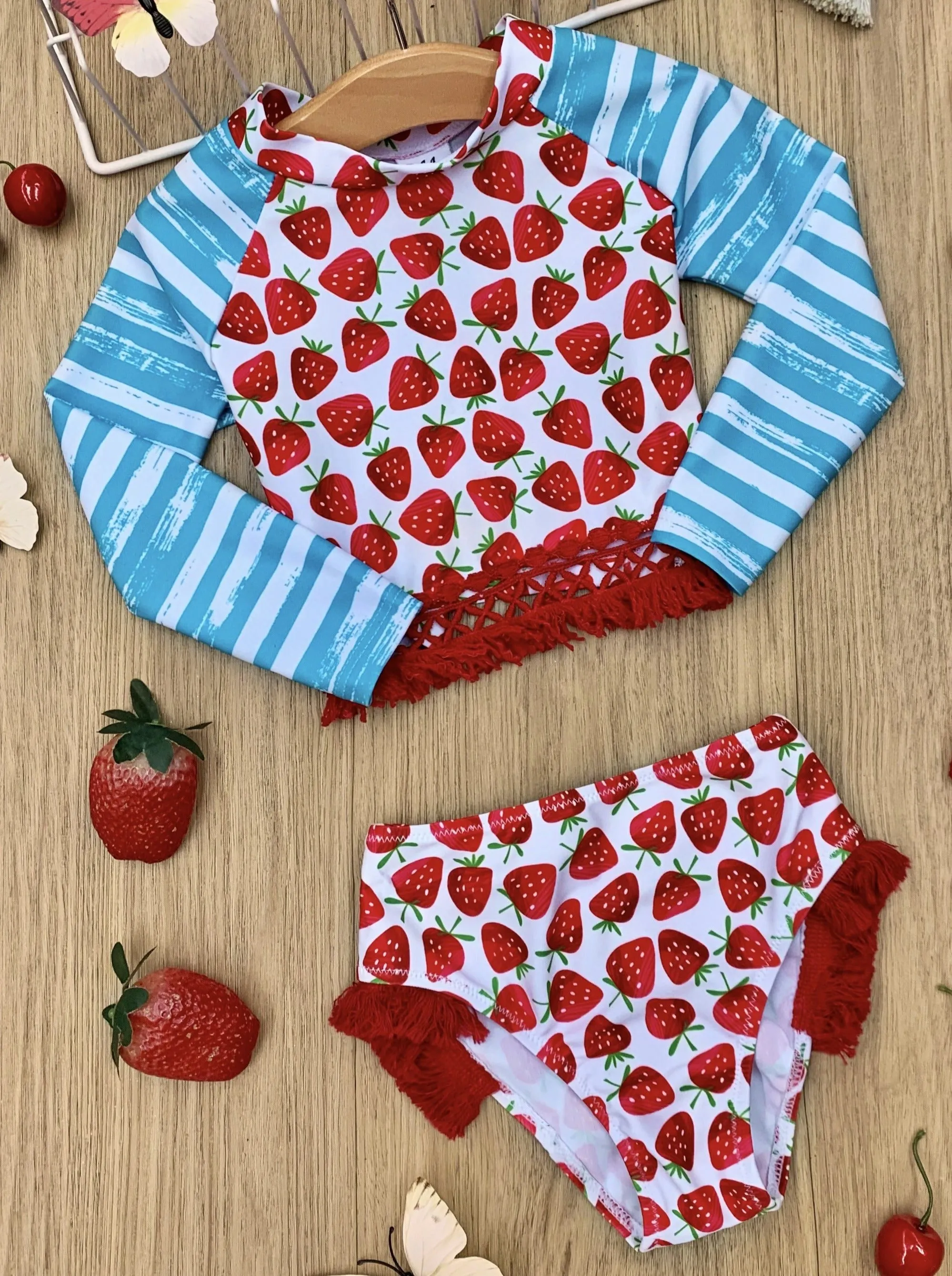 Beach Berry Rash Guard Two Piece Swimsuit