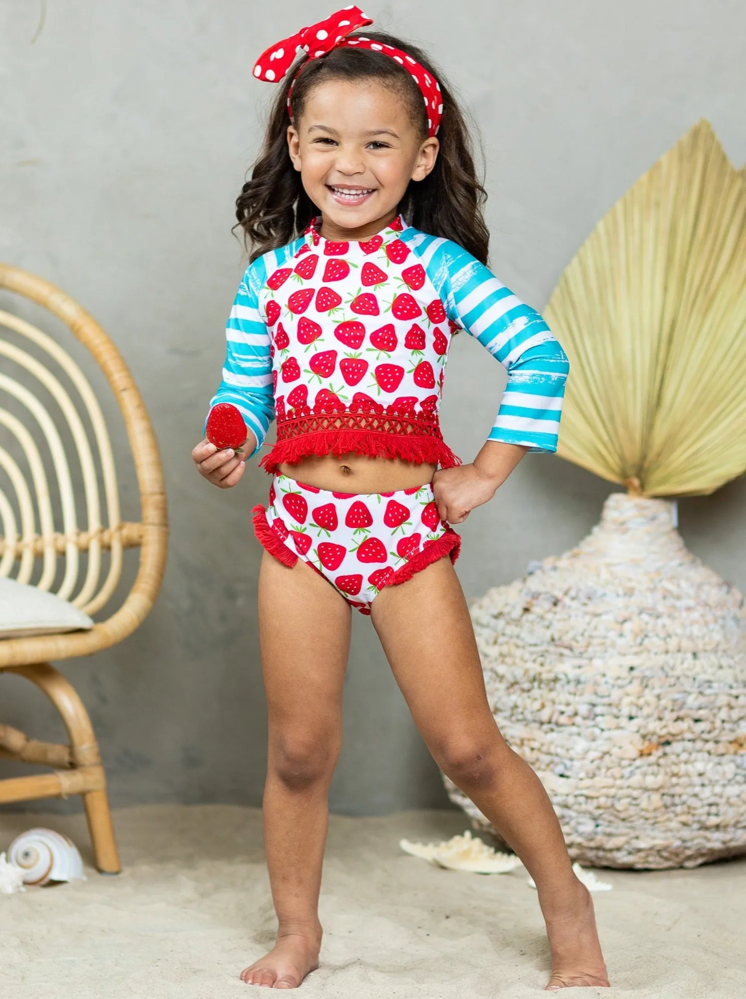 Beach Berry Rash Guard Two Piece Swimsuit