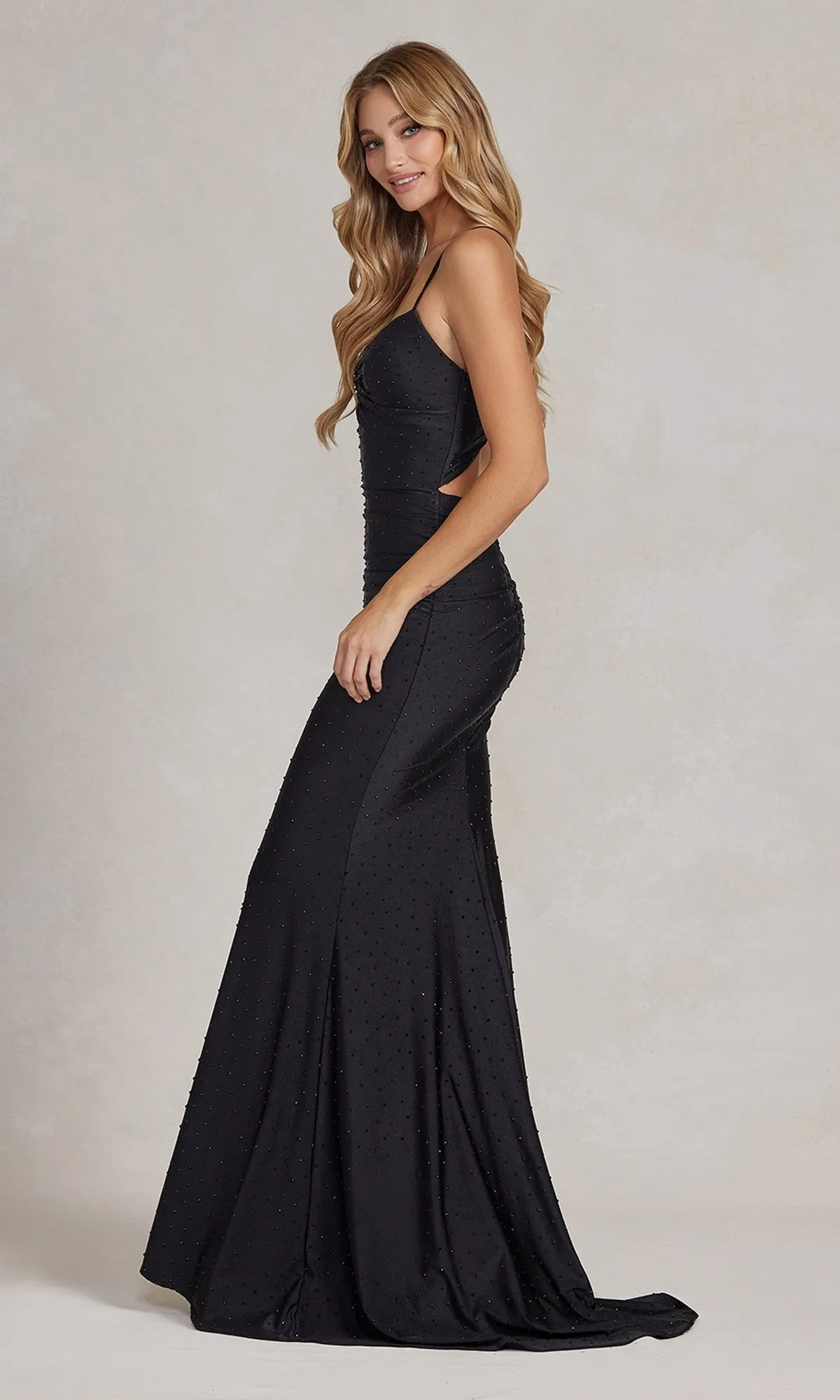 Beaded Tight Long Formal Gown with Strappy Back