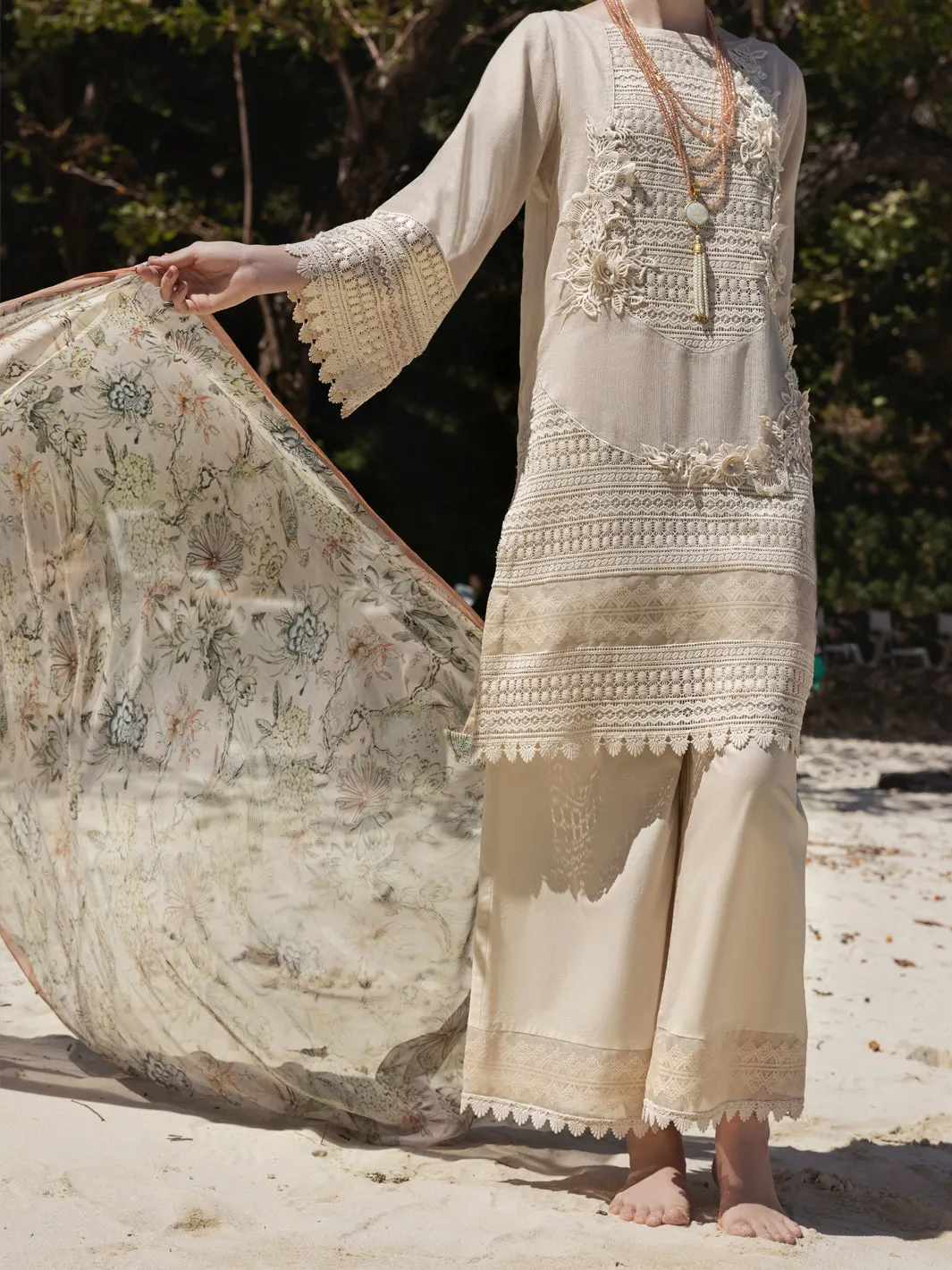 Beige Khaddi Net 3 Piece Stitched - ALP-3PS-1274