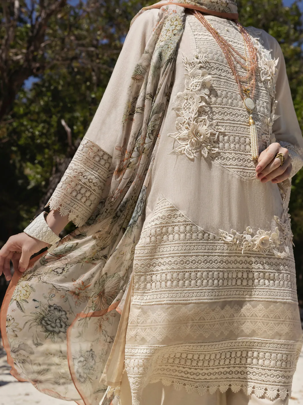 Beige Khaddi Net 3 Piece Stitched - ALP-3PS-1274