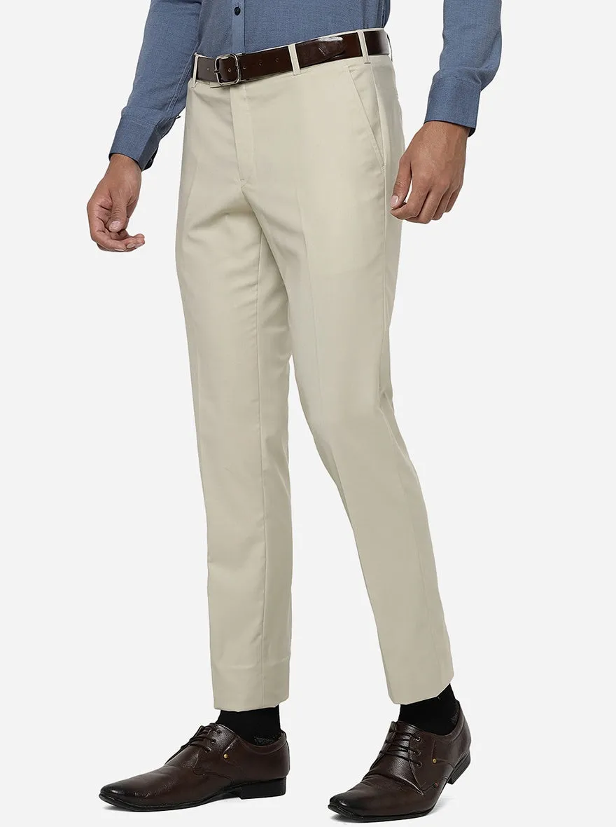 Beige Solid Super Slim Fit Formal Trouser | JadeBlue