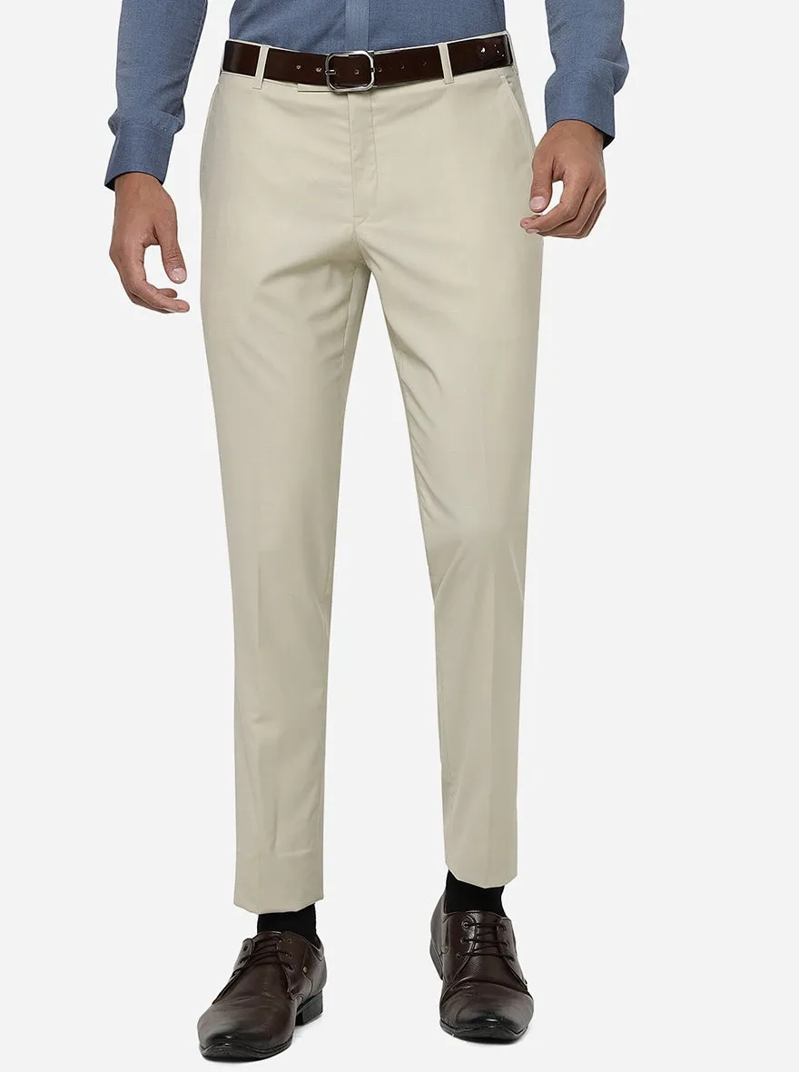 Beige Solid Super Slim Fit Formal Trouser | JadeBlue