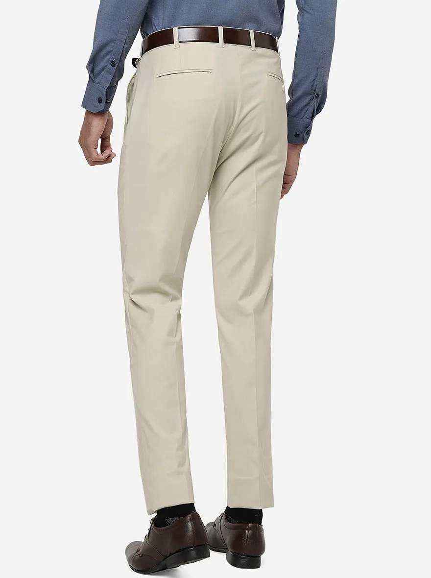 Beige Solid Super Slim Fit Formal Trouser | JadeBlue